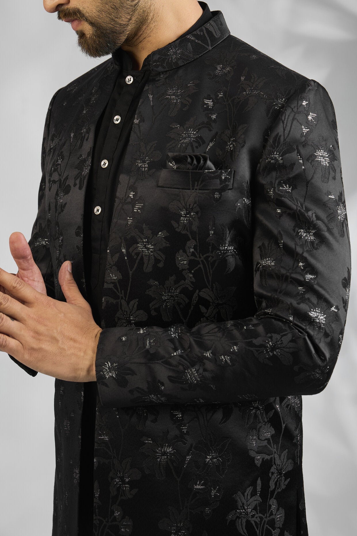 Black Floral Embroidered Indowestern Set