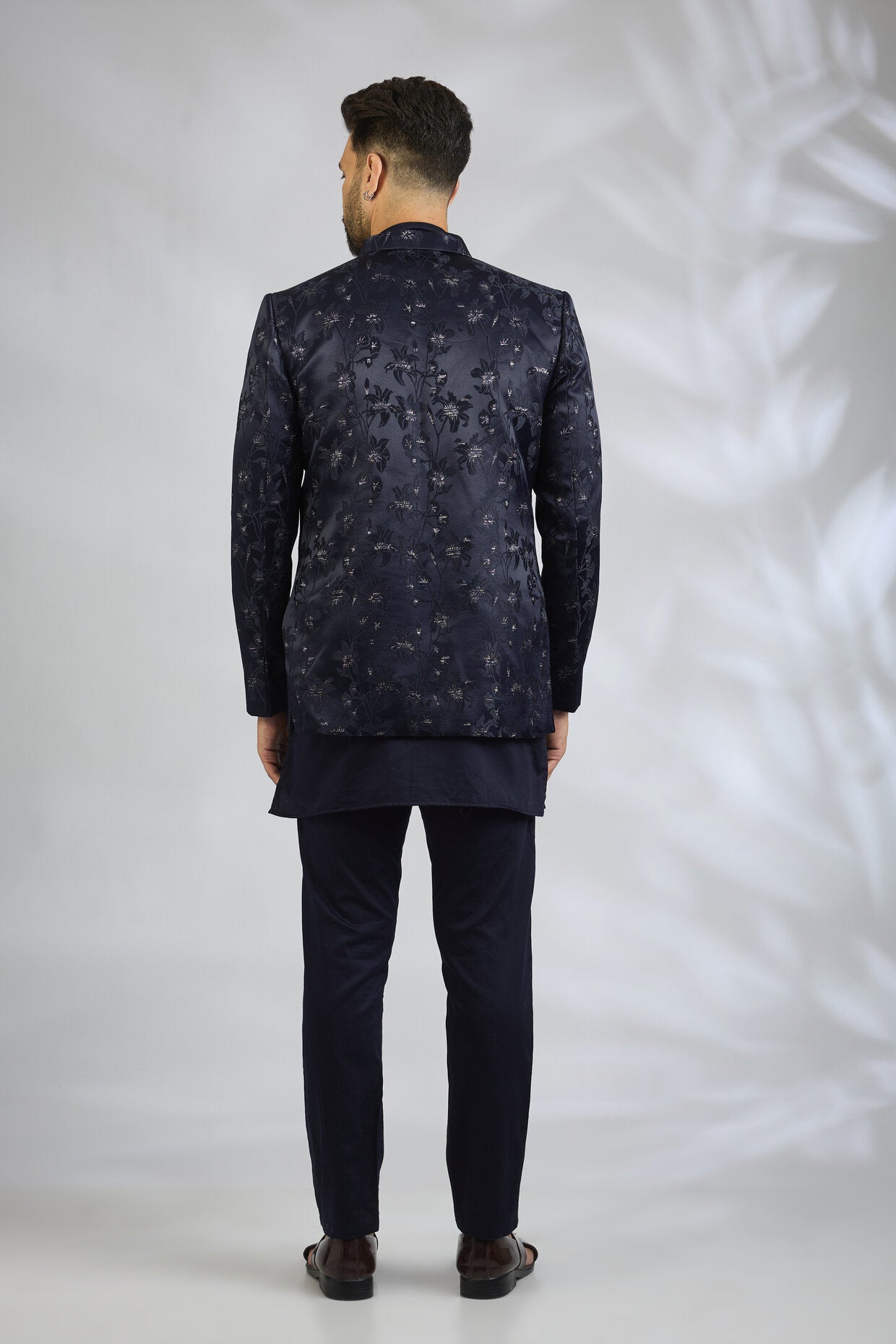 Navy Floral Embroidered Indowestern Set