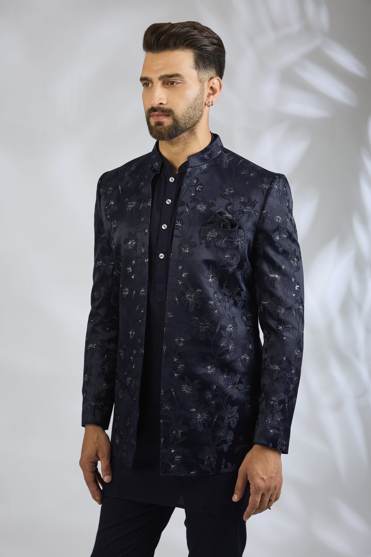 Navy Floral Embroidered Indowestern Set