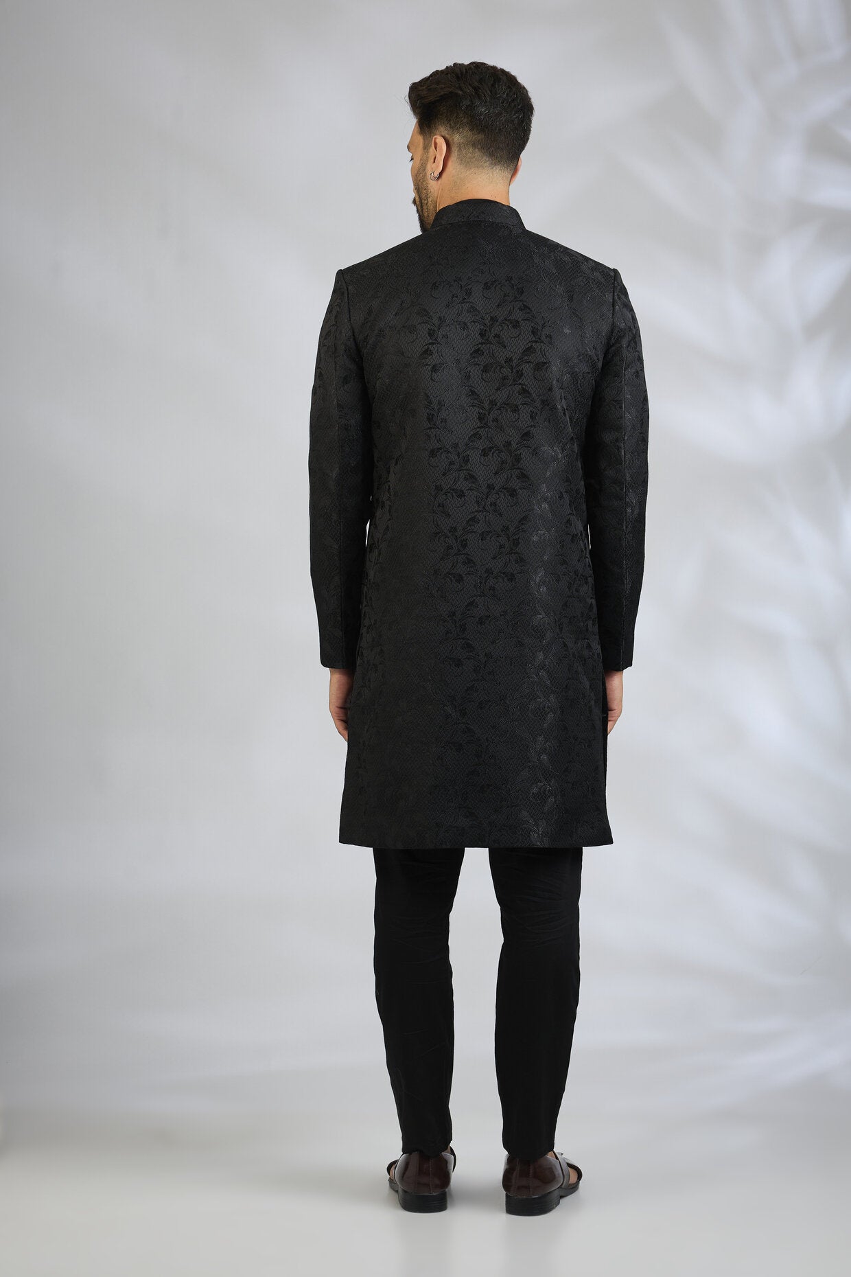 Black Botanical Sherwani Set