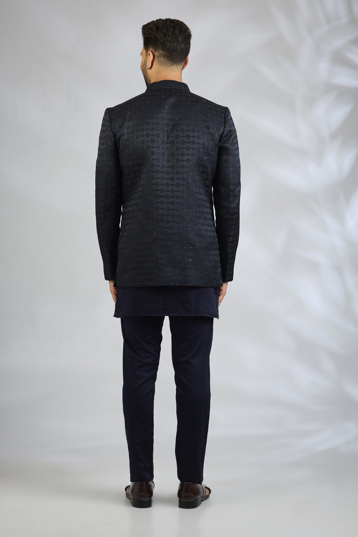 Navy Jacquard Indowestern Set