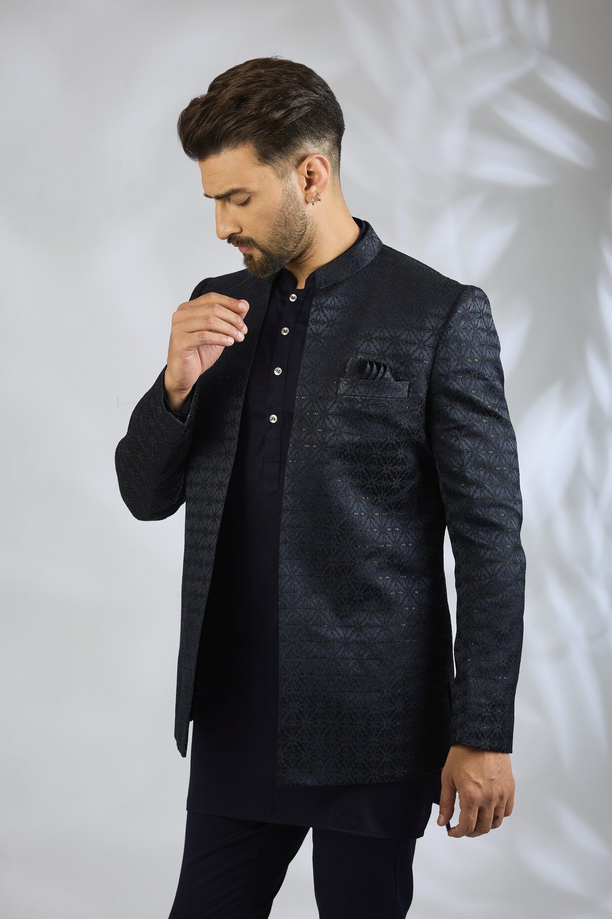 Navy Jacquard Indowestern Set