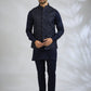 Navy Botanical Embroidered Bundi Jacket Set