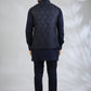 Navy Botanical Embroidered Bundi Jacket Set