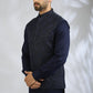 Navy Botanical Embroidered Bundi Jacket Set