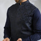 Navy Botanical Embroidered Bundi Jacket Set