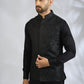 Black Botanical Embroidered Bundi Jacket Set