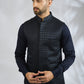 Navy Geometric Embroidered Bundi Jacket Set