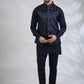 Navy Floral Embroidered Bundi Jacket Set