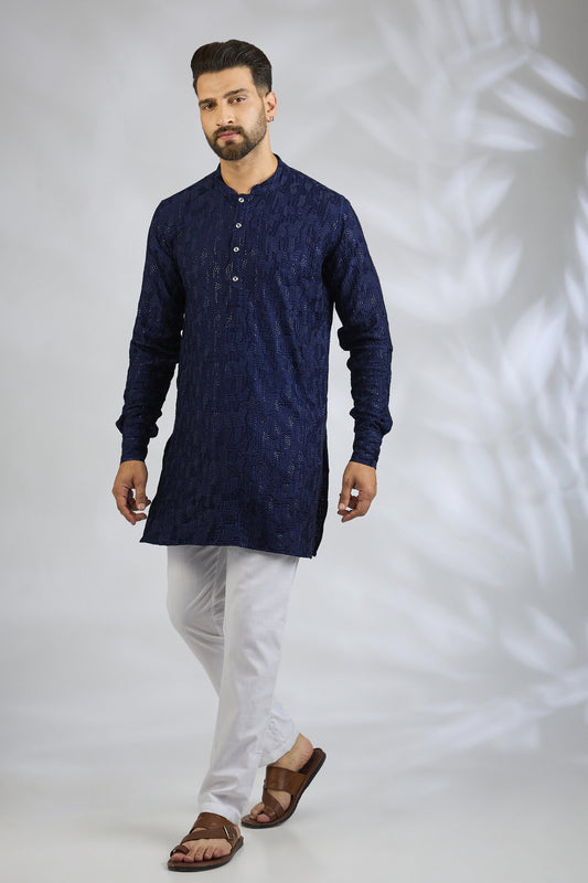 Navy Blue Sequin Embroidered Kurta Set - Spring Break