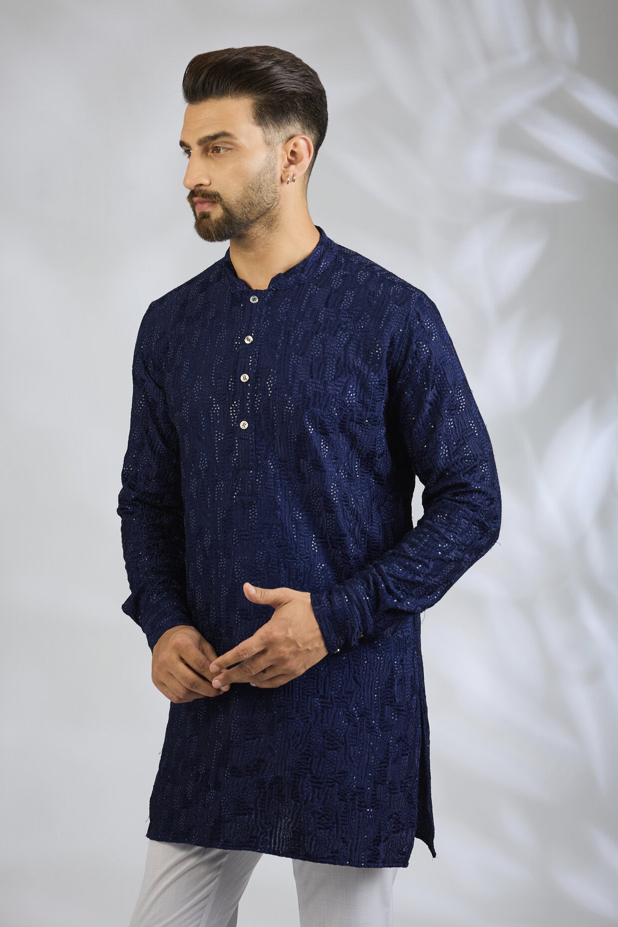Navy Blue Sequin Embroidered Kurta Set