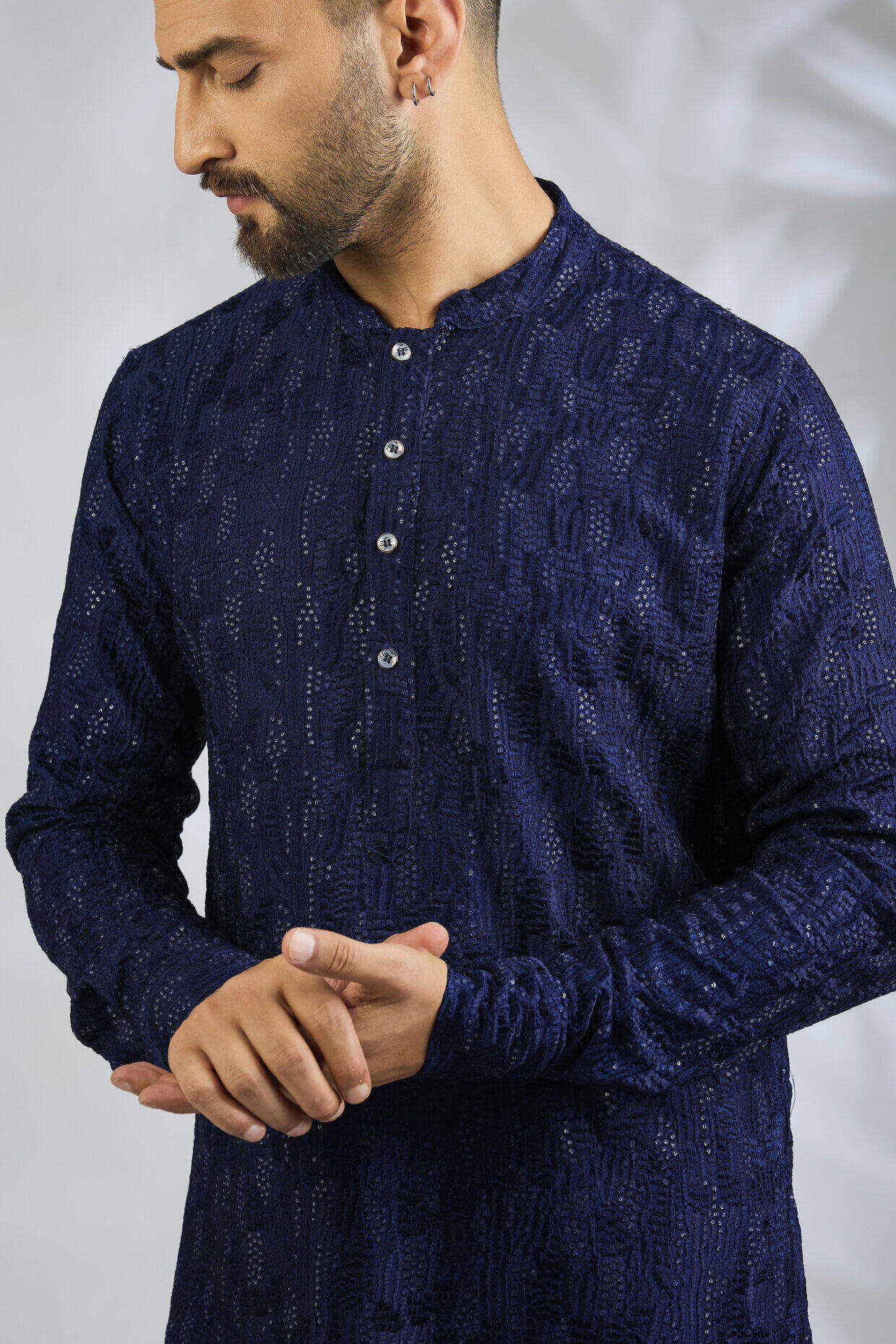 Navy Blue Sequin Embroidered Kurta Set