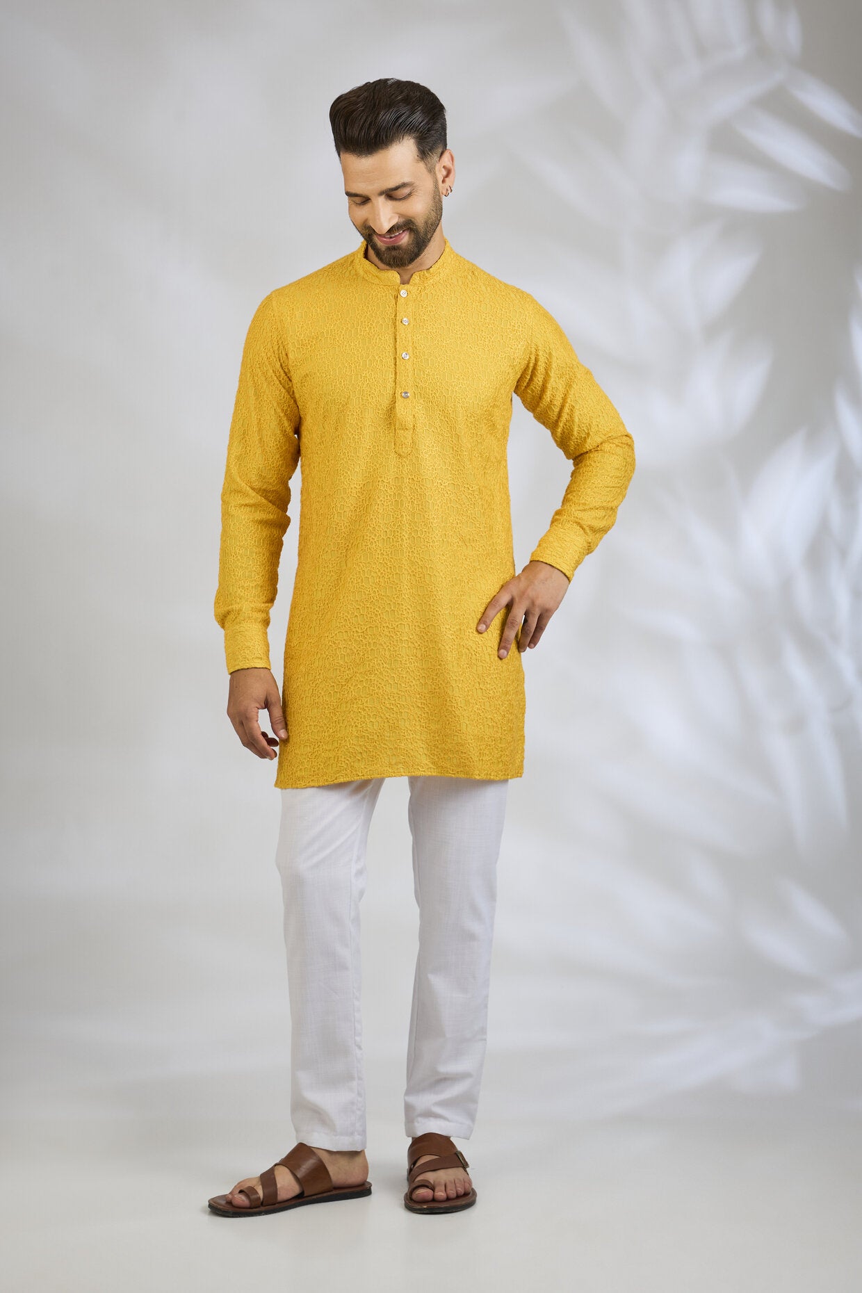 Mustard Embroidered Kurta Set
