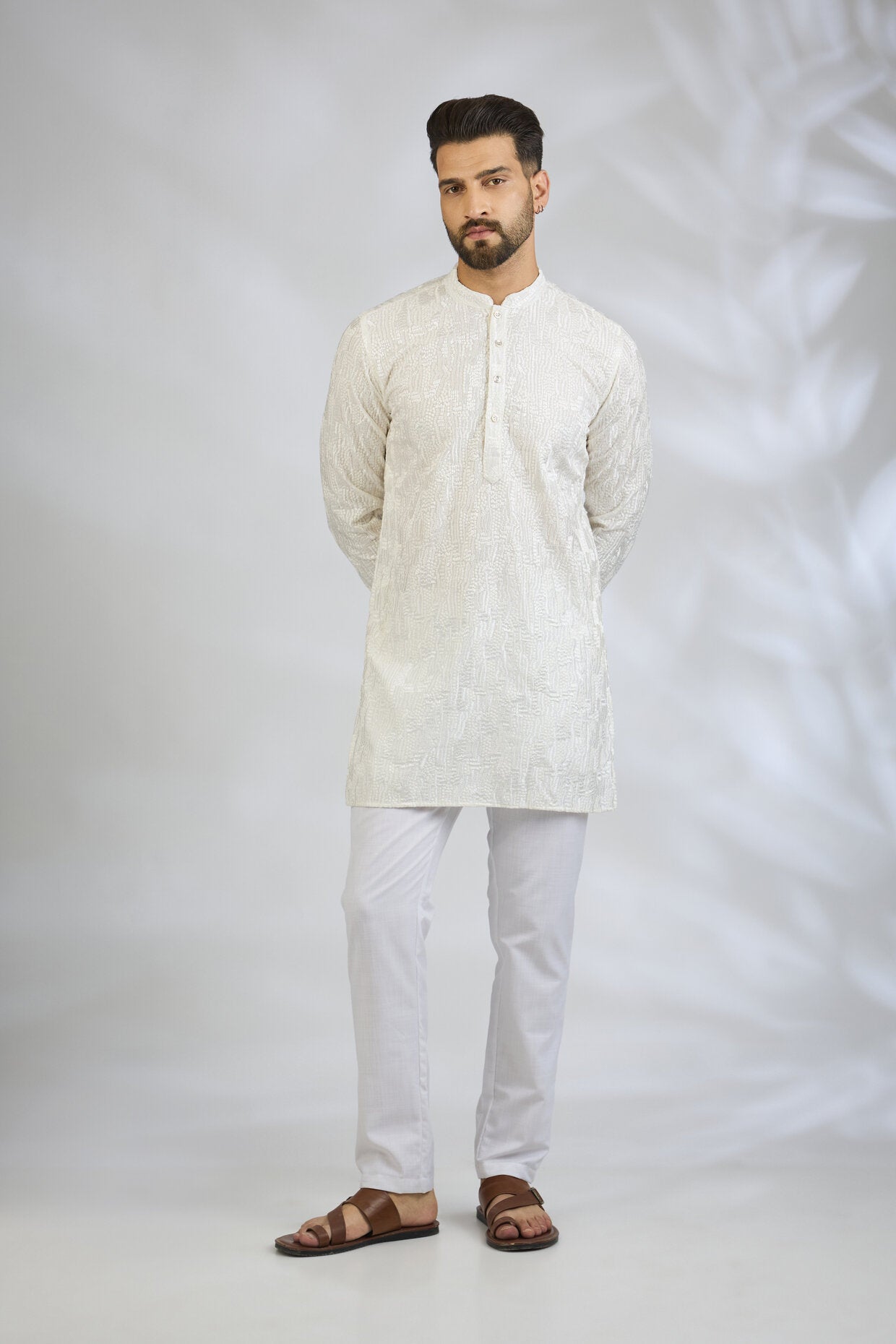 White Sequin Embroidered Kurta Set