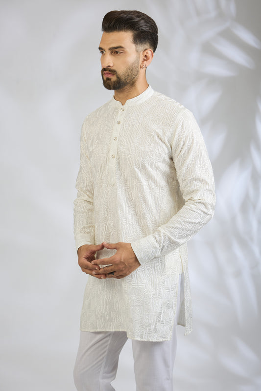 White Sequin Embroidered Kurta Set - Spring Break