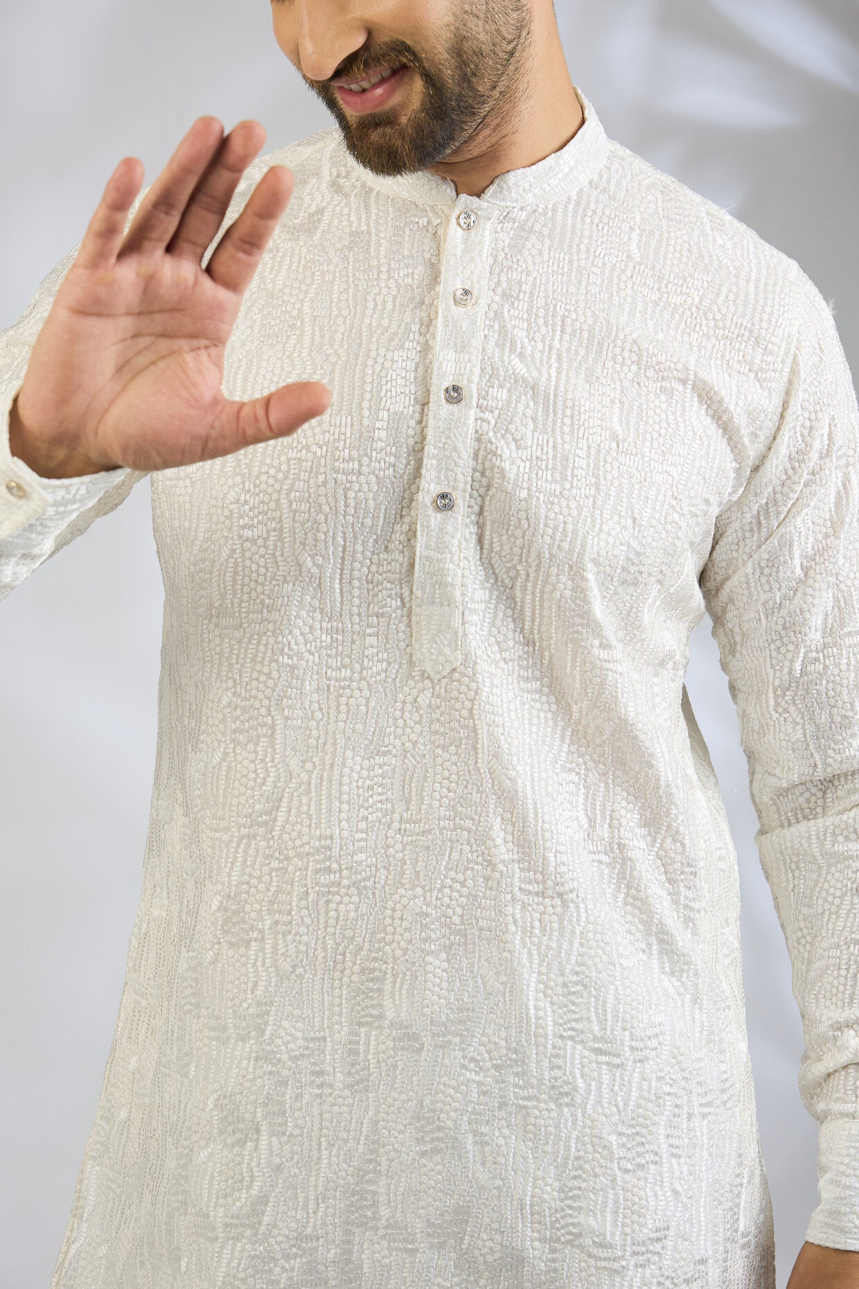 White Sequin Embroidered Kurta Set
