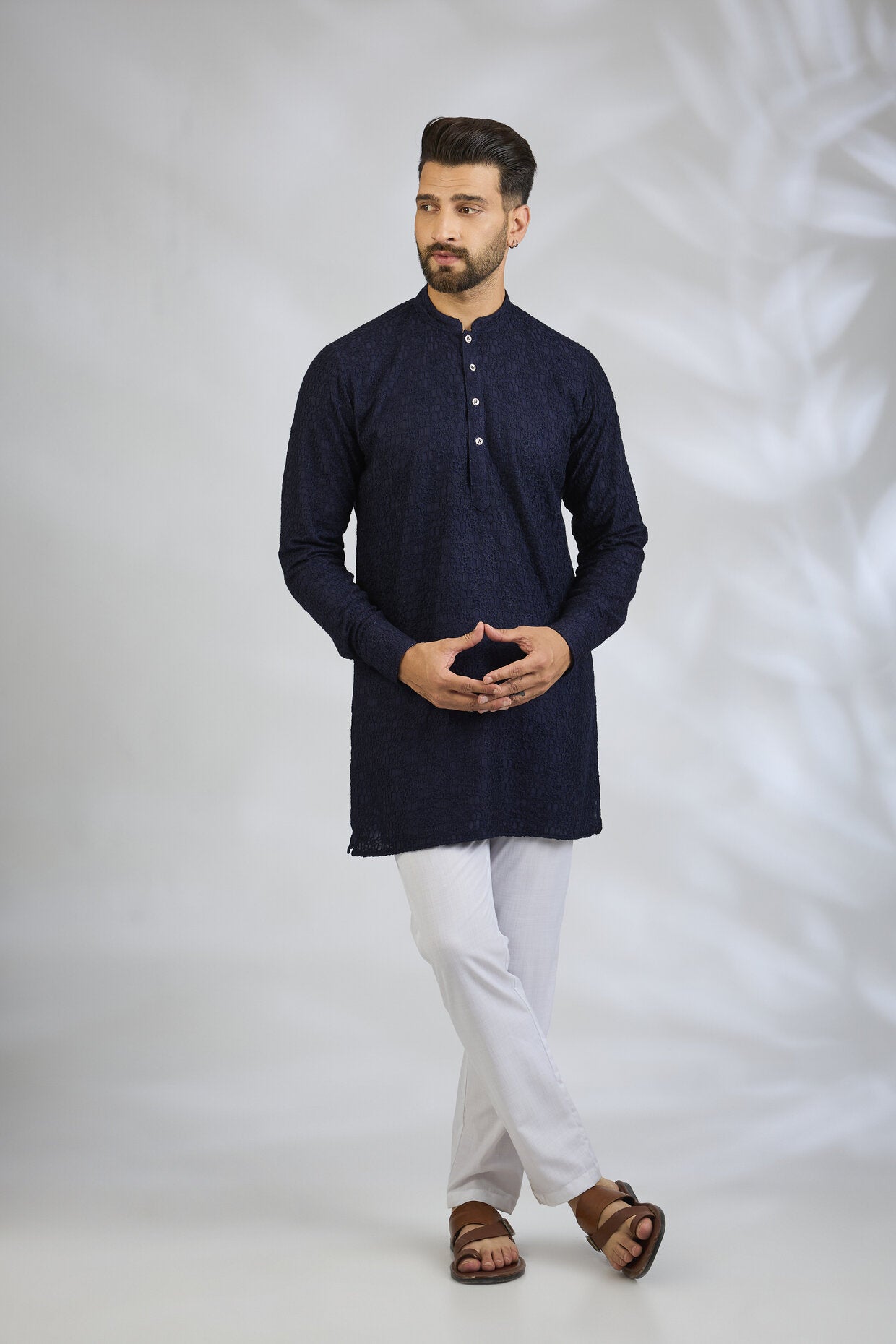 Navy Blue Embroidered Kurta Set