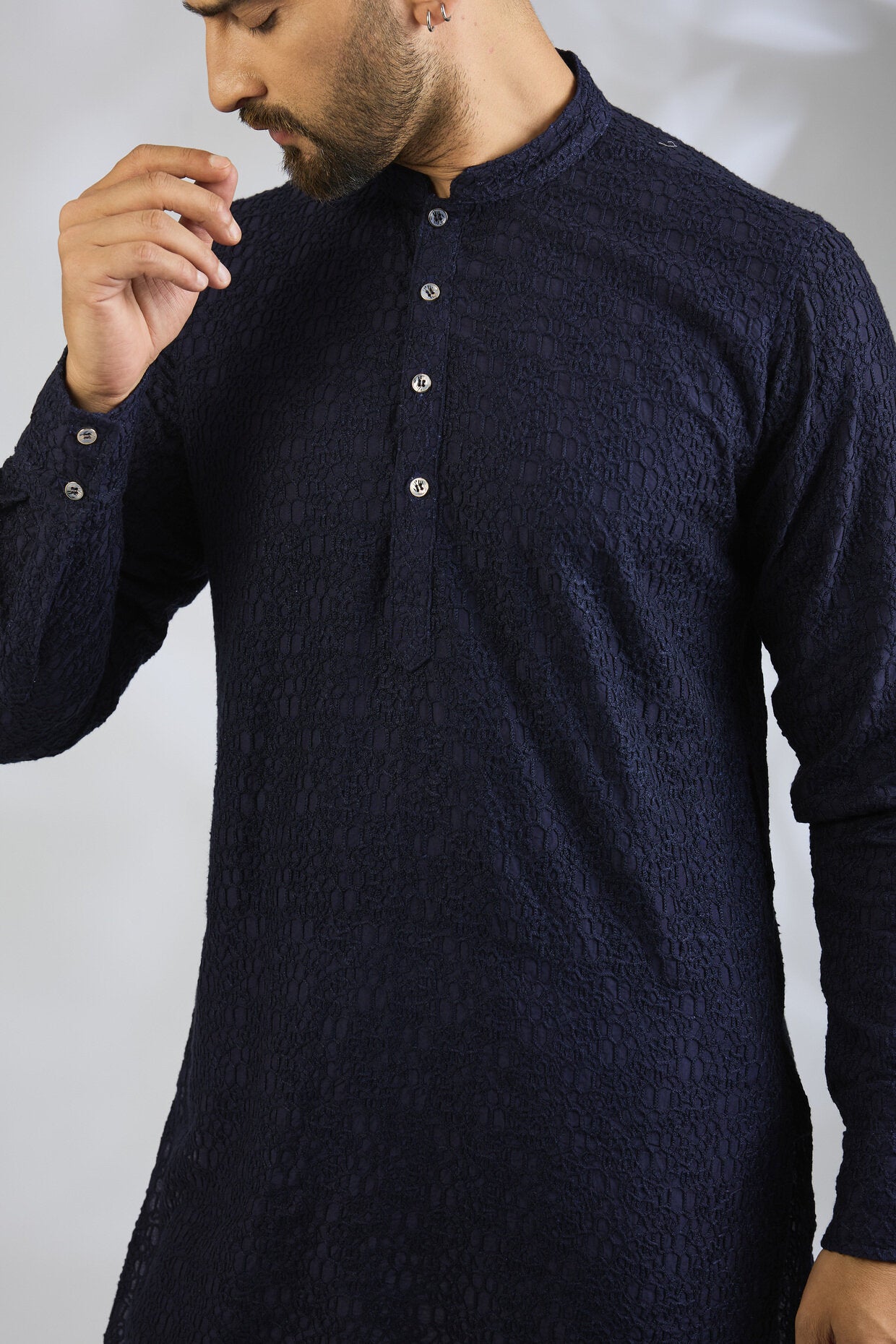 Navy Blue Embroidered Kurta Set