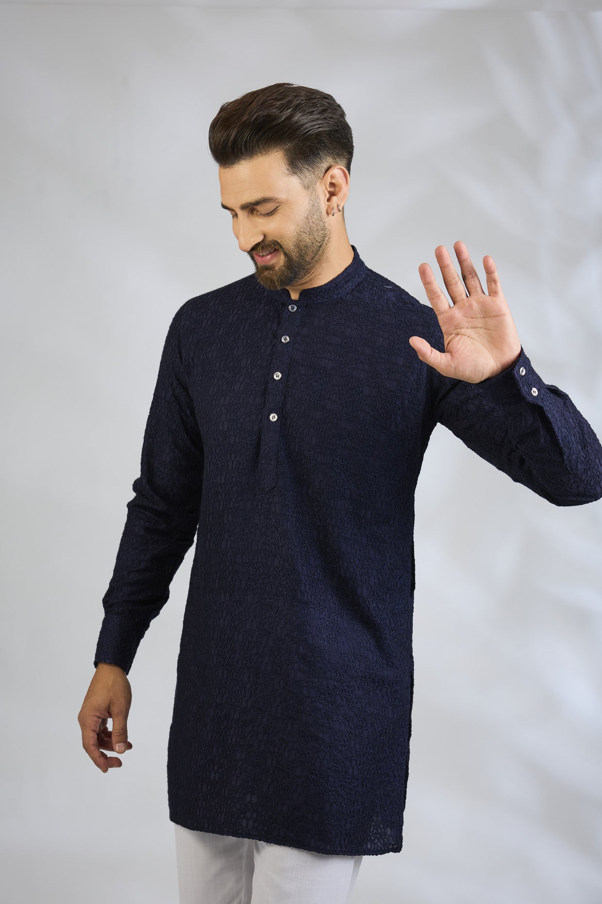 Navy Blue Embroidered Kurta Set