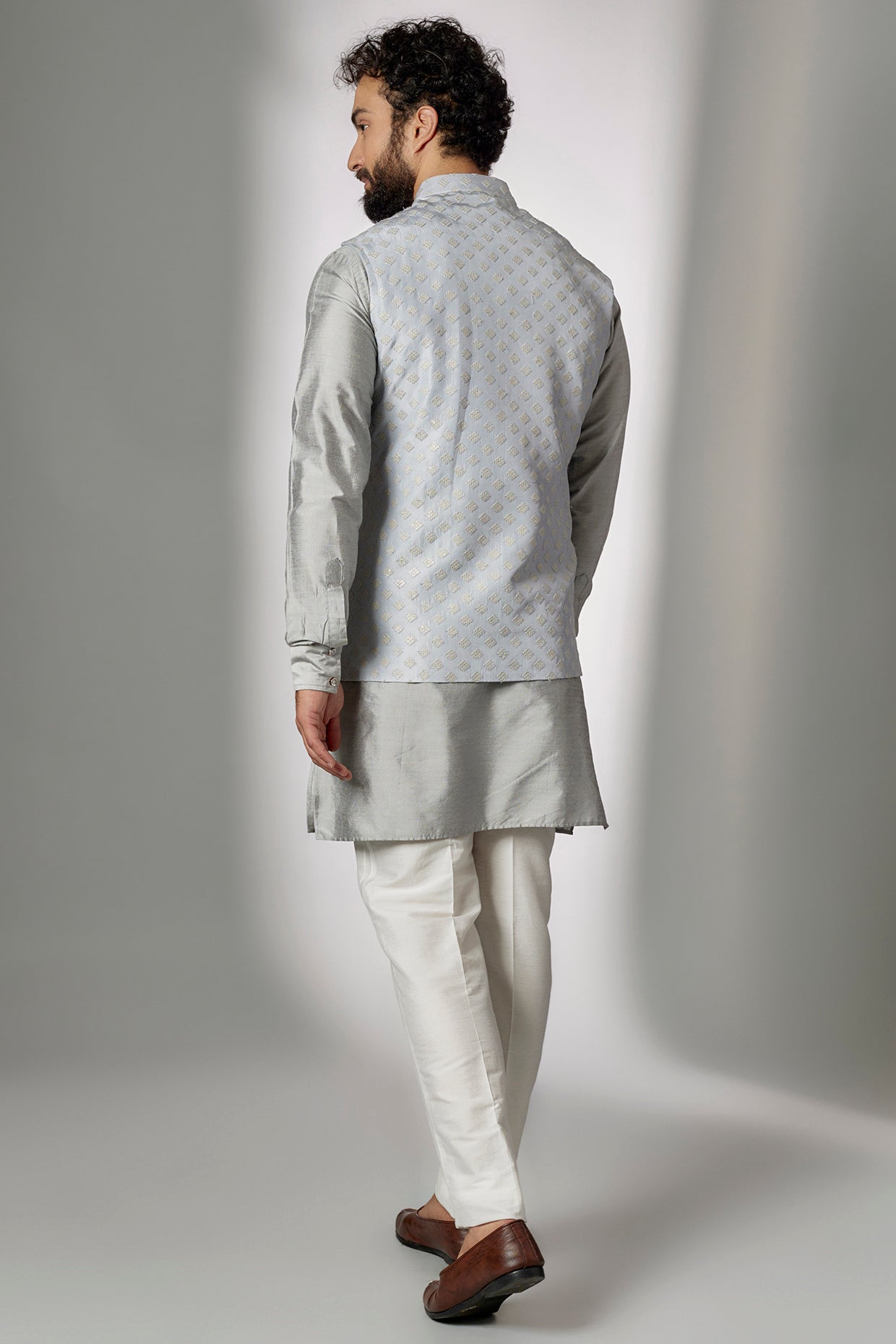 Grey Embroidered Nehru Jacket with Kurta Set - Spring Break