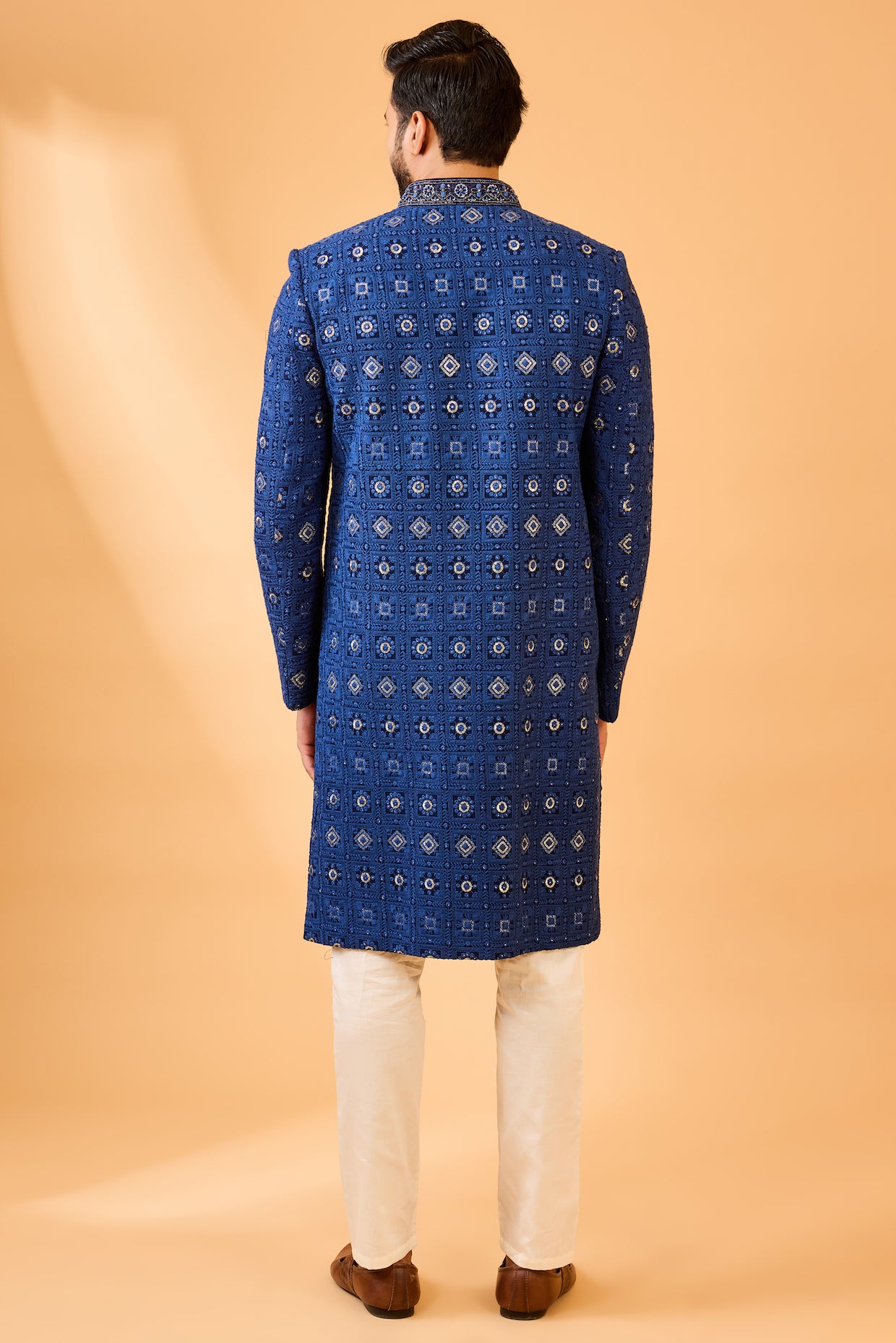 Navy Blue Embroidered Sherwani Set