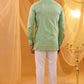 Mint Green Embroidered Open Jacket Kurta Set