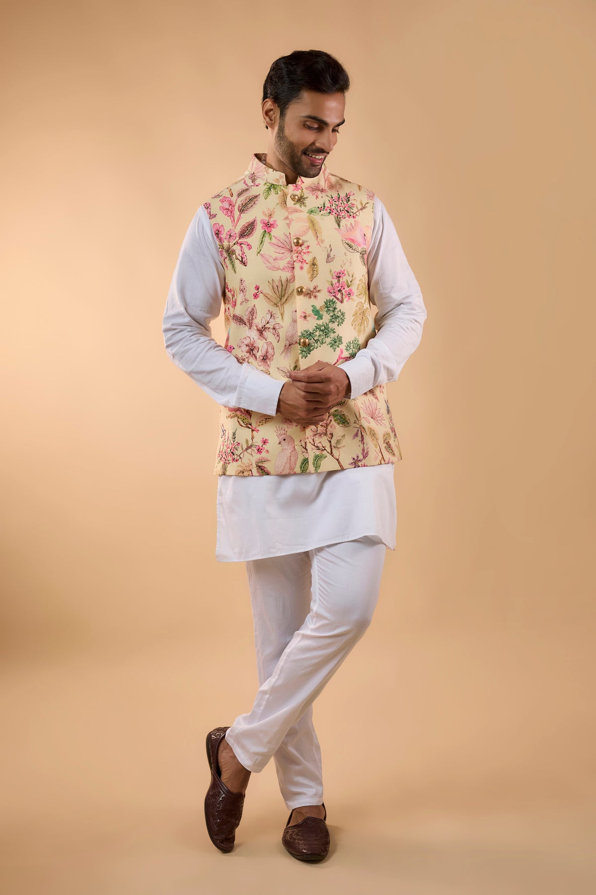 Floral Blended Silk Bundi Jacket Set