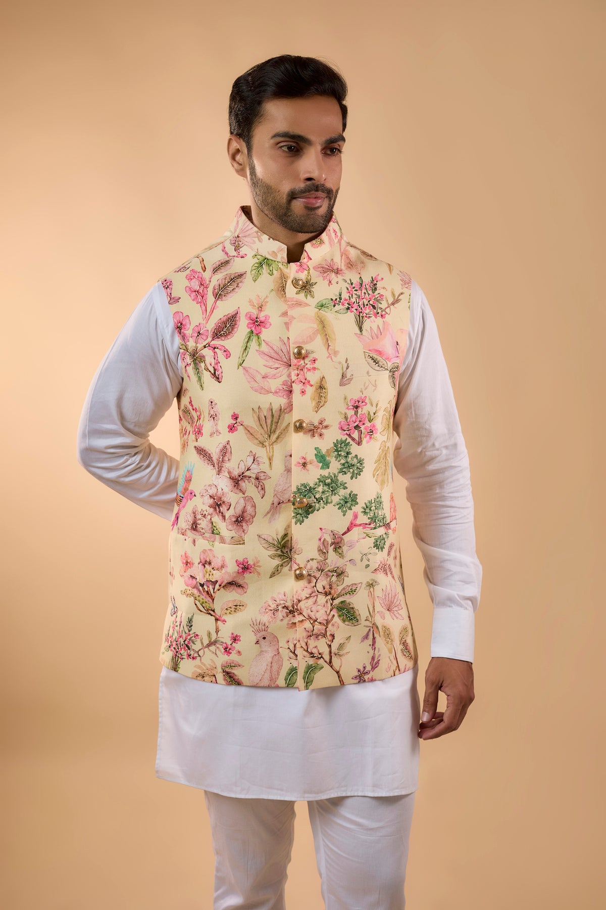 Floral Blended Silk Bundi Jacket Set