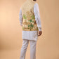 Beige Printed Bundi Jacket Set