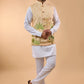 Beige Printed Bundi Jacket Set