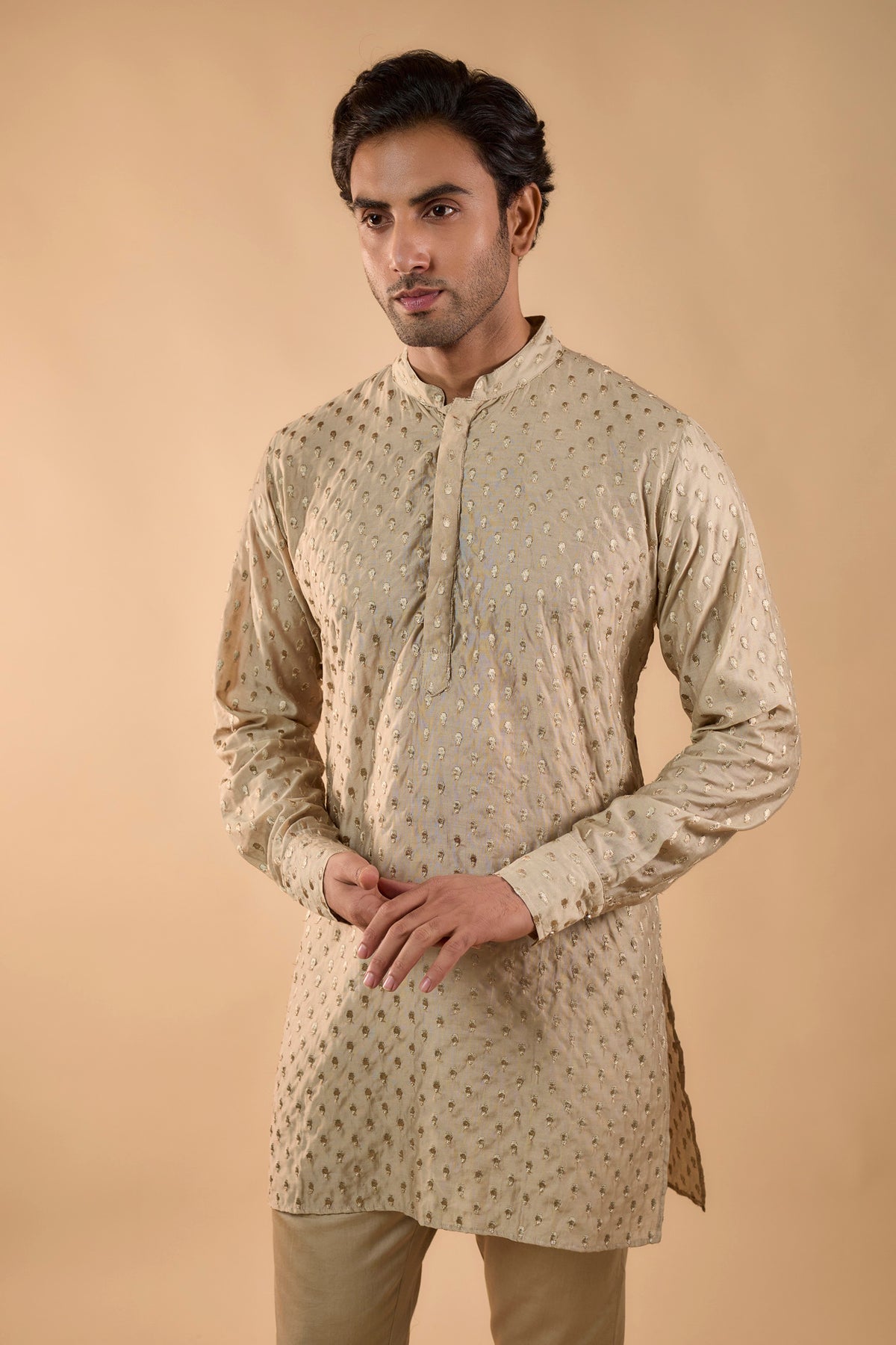 Beige Embroidered Kurta Set