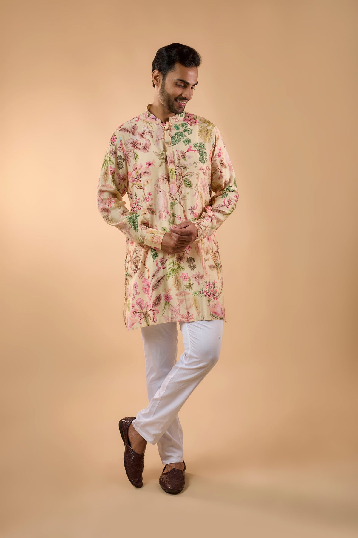 Cream Floral Print Kurta Set