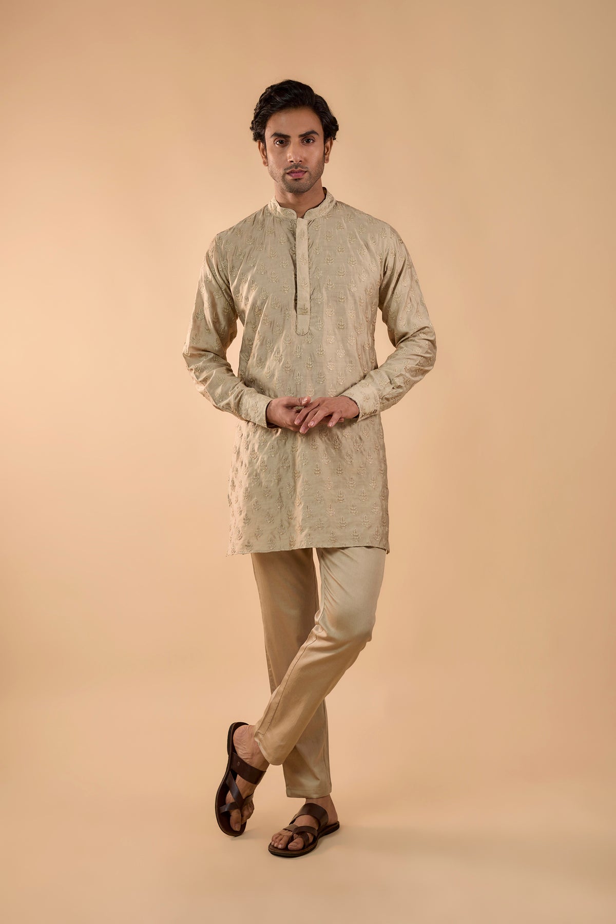 Beige Embroidered Kurta Set