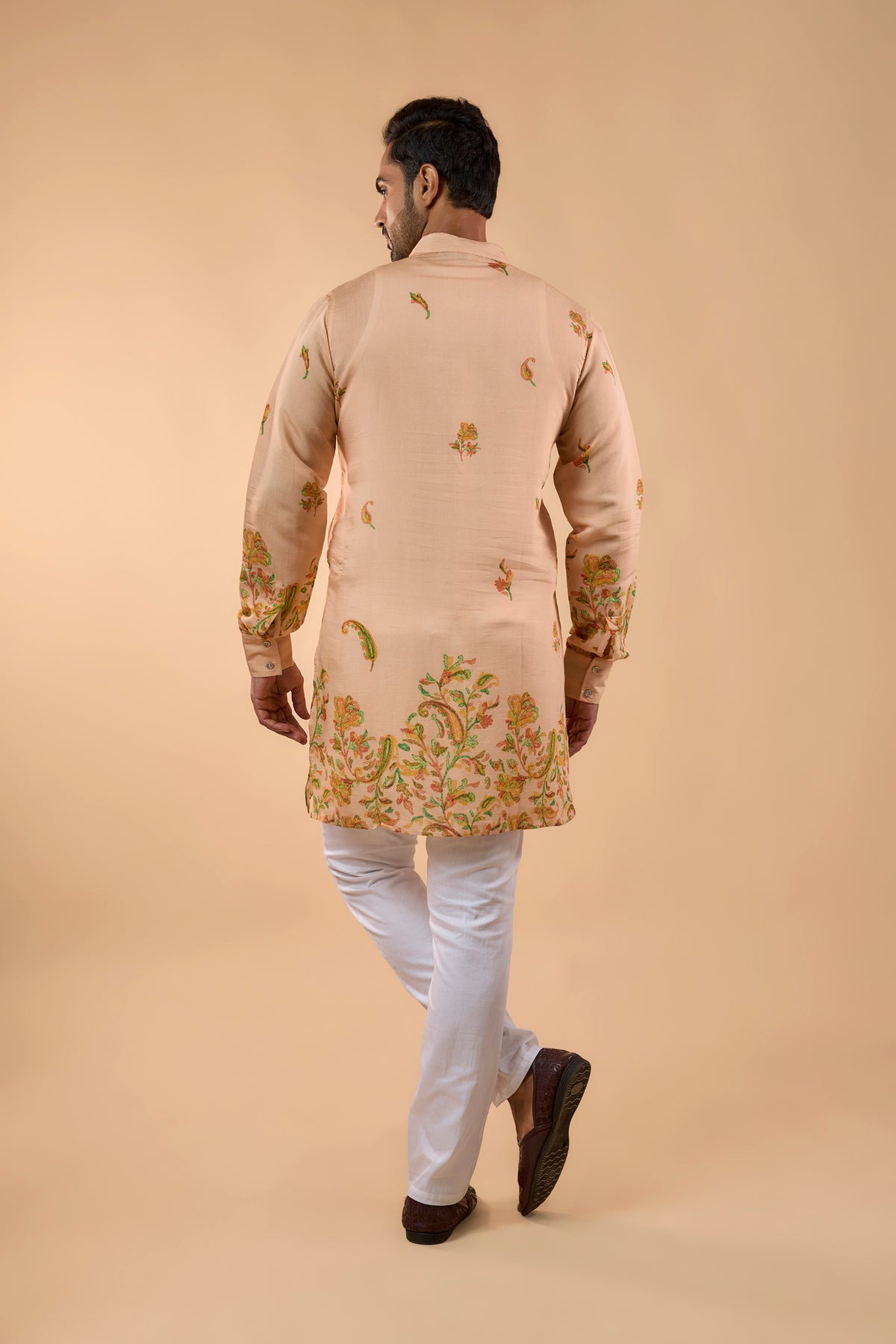 Peach Botanical Print Kurta Set