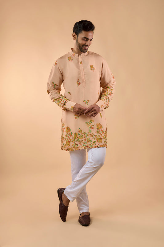 Peach Botanical Print Kurta Set - Spring Break