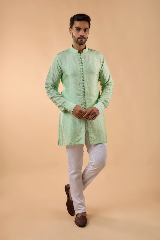 Mint Green Embroidered Short Kurta Set - Spring Break