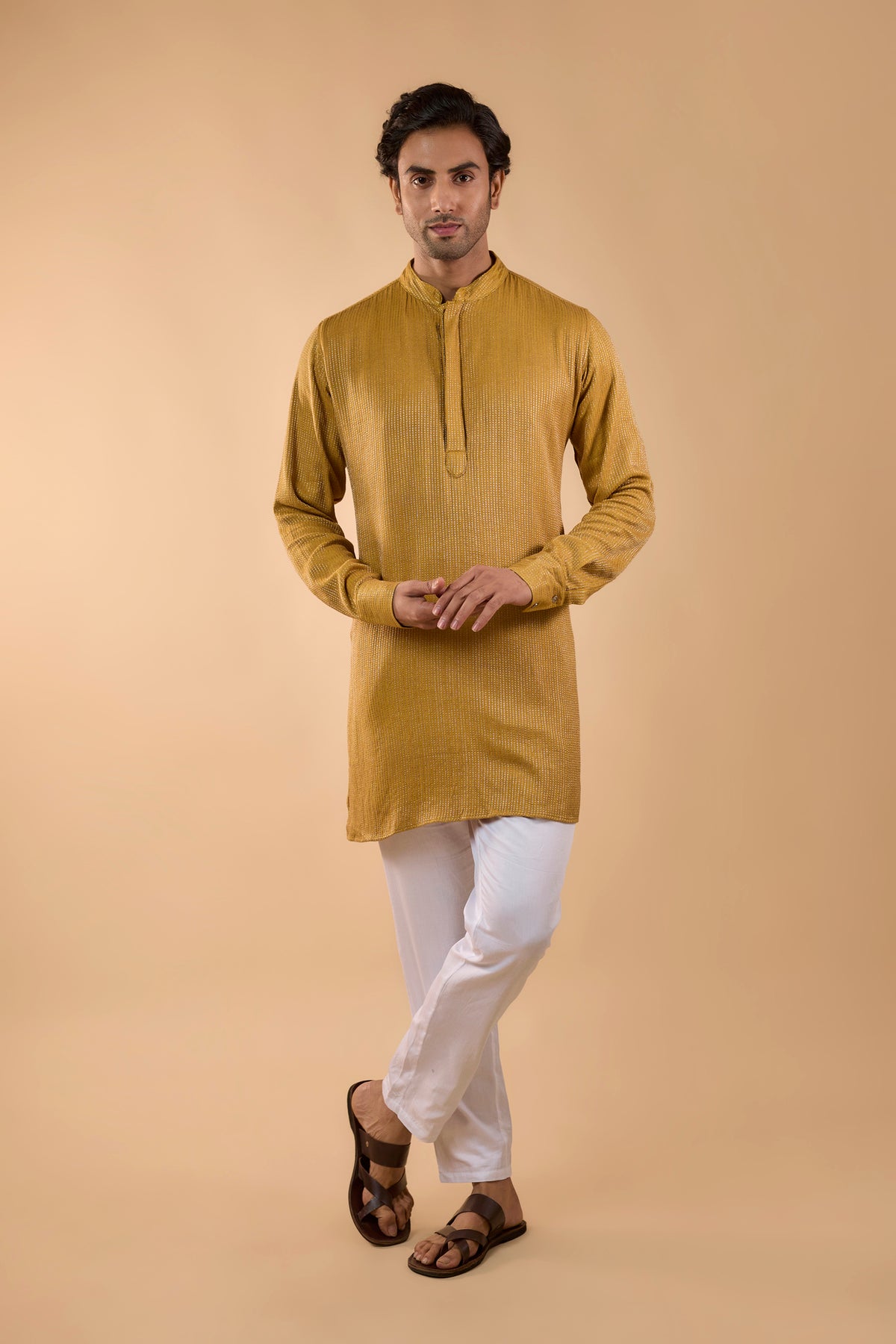 Mustard Yellow Embroidered Kurta Set