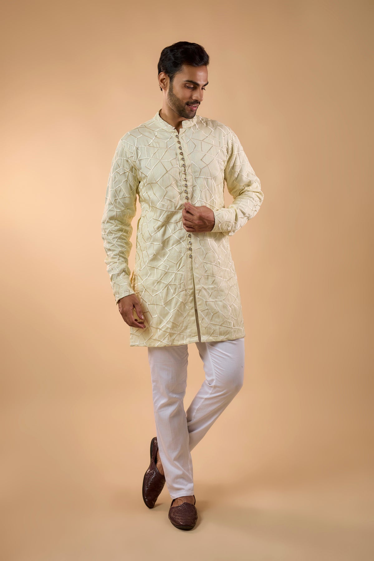 Ivory Embroidered Short Kurta Set