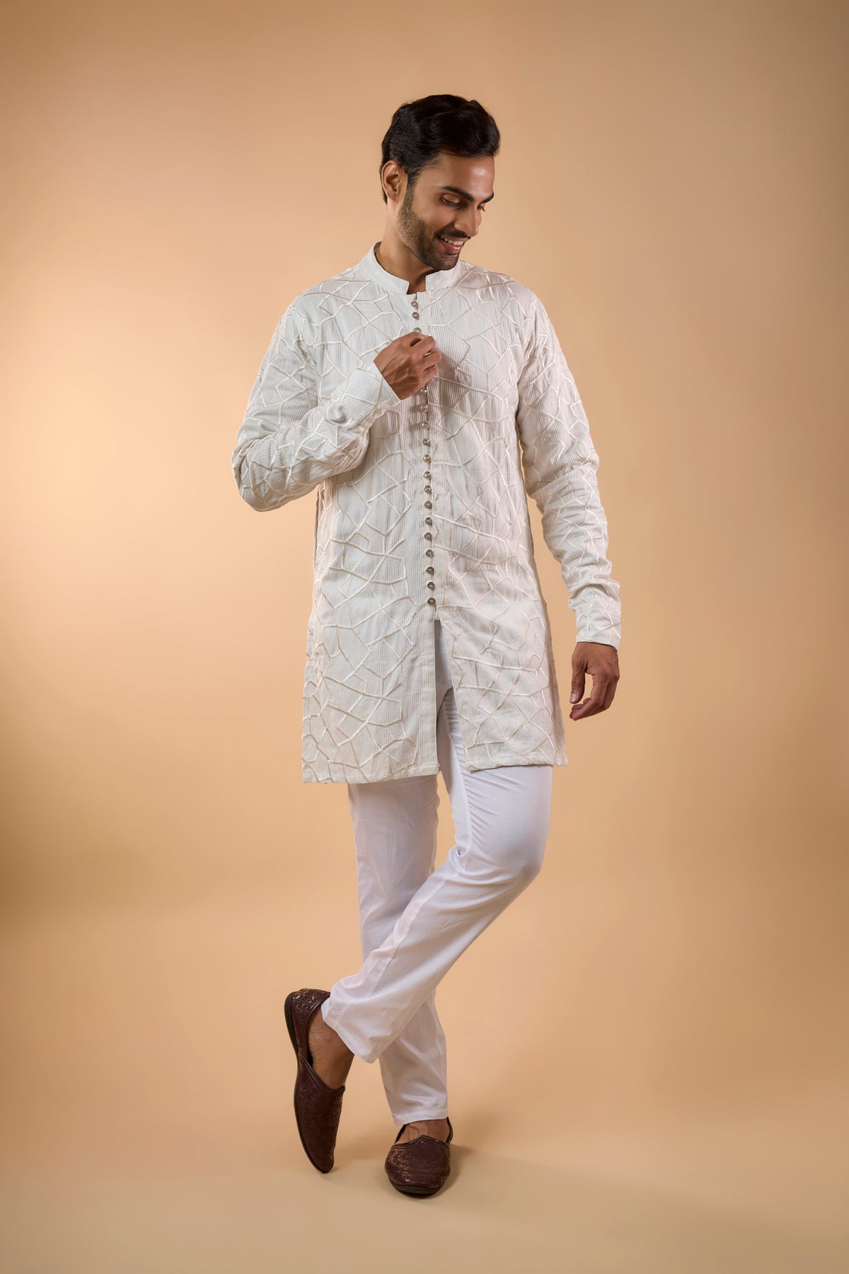 White Embroidered Short Kurta Set