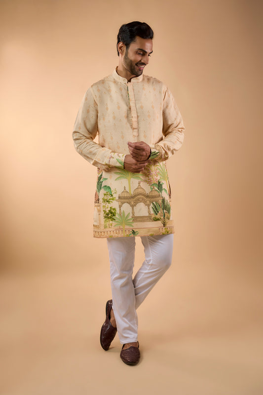 Beige Placement Print Kurta Set - Spring Break