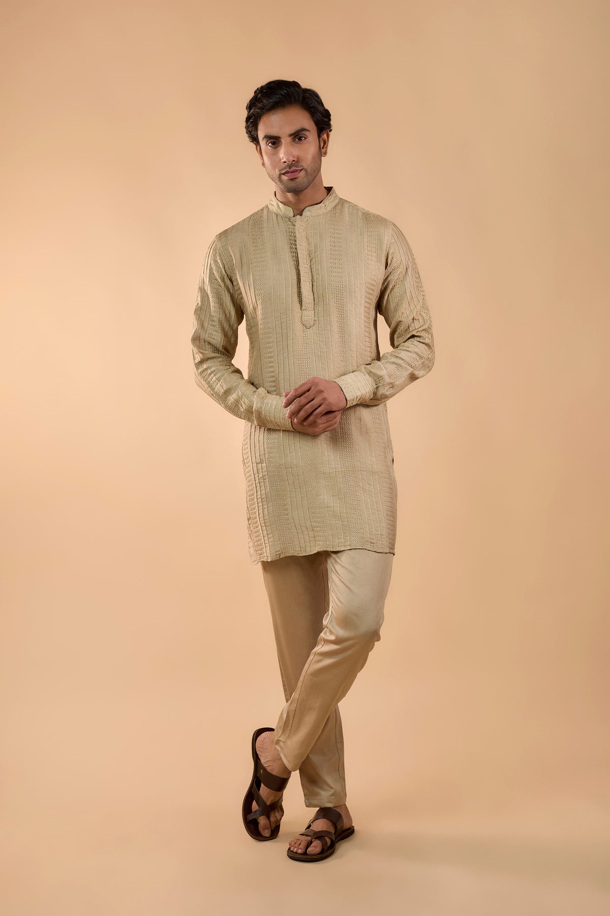 Beige Embroidered Kurta Set