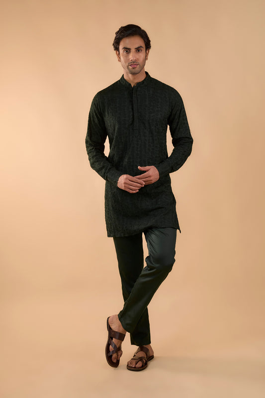 Bottle Green Embroidered Kurta Set - Spring Break