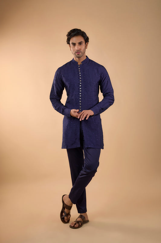Navy Embroidered Short Kurta Set - Spring Break
