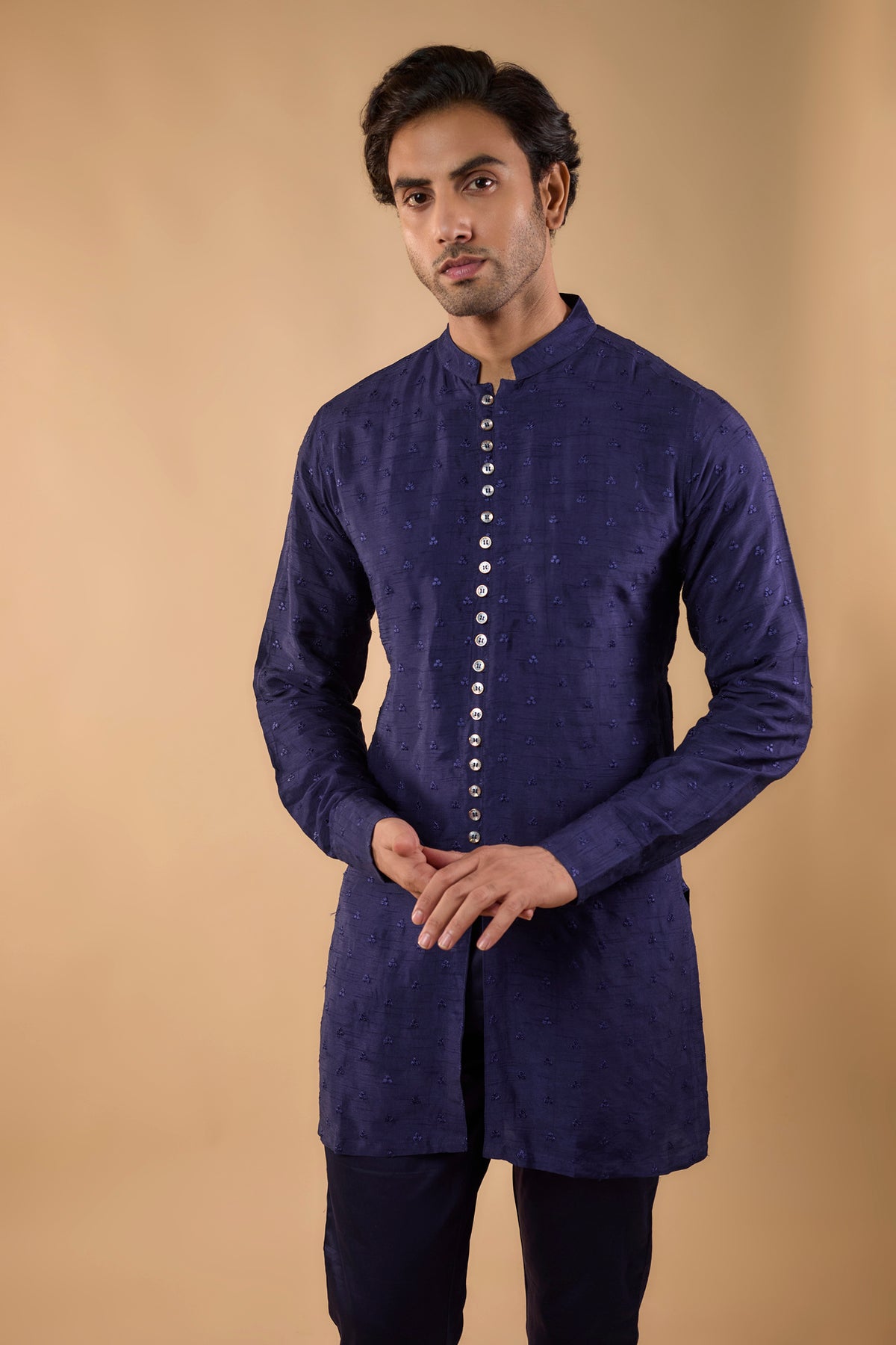 Navy Embroidered Short Kurta Set