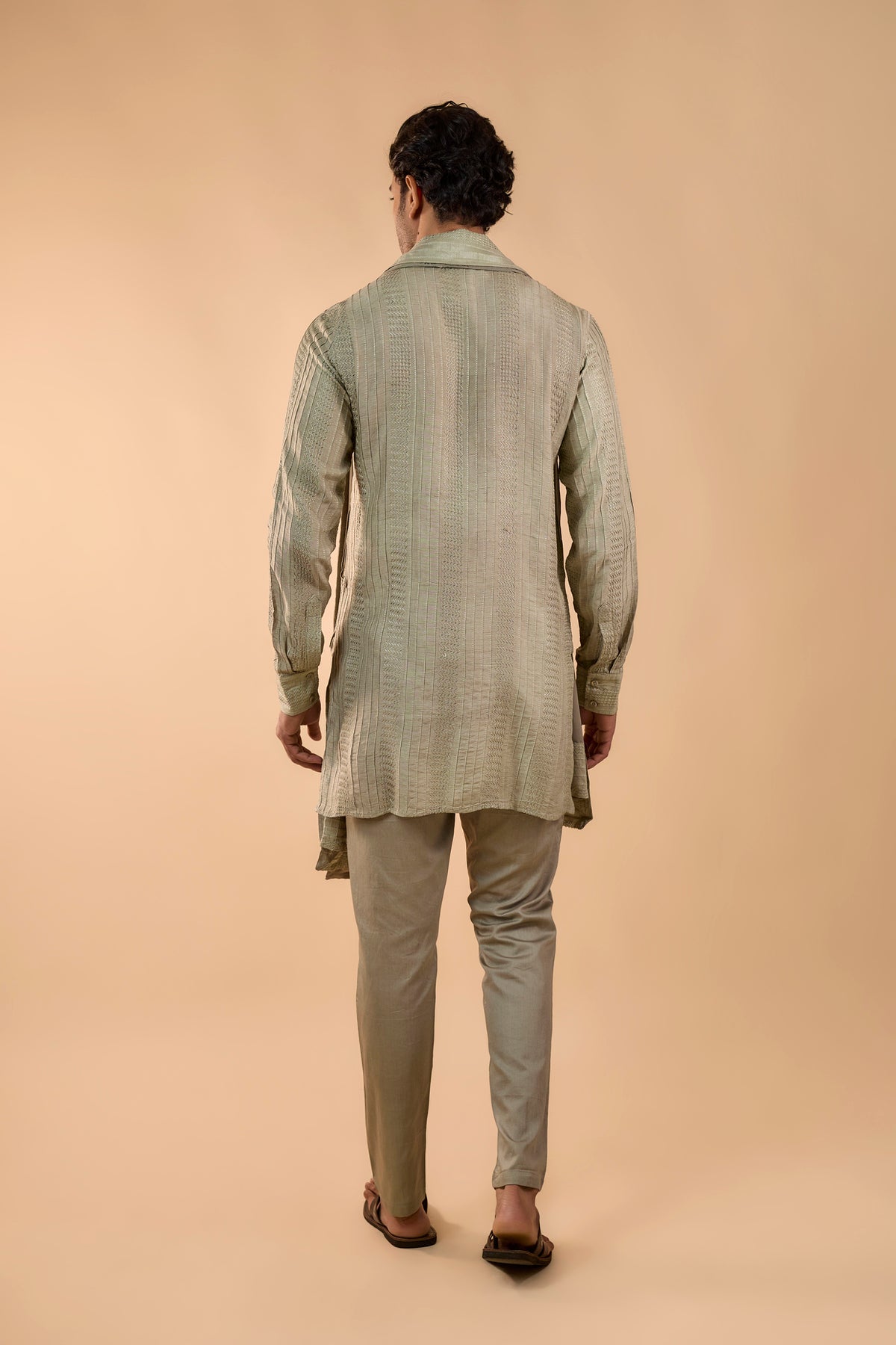 Sage Green Machine Embroidered Kurta Set