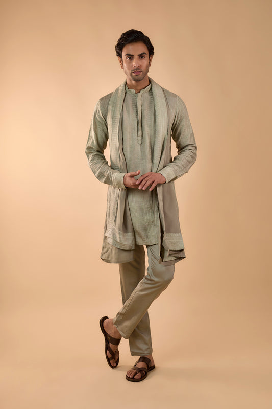 Sage Green Machine Embroidered Kurta Set - Spring Break