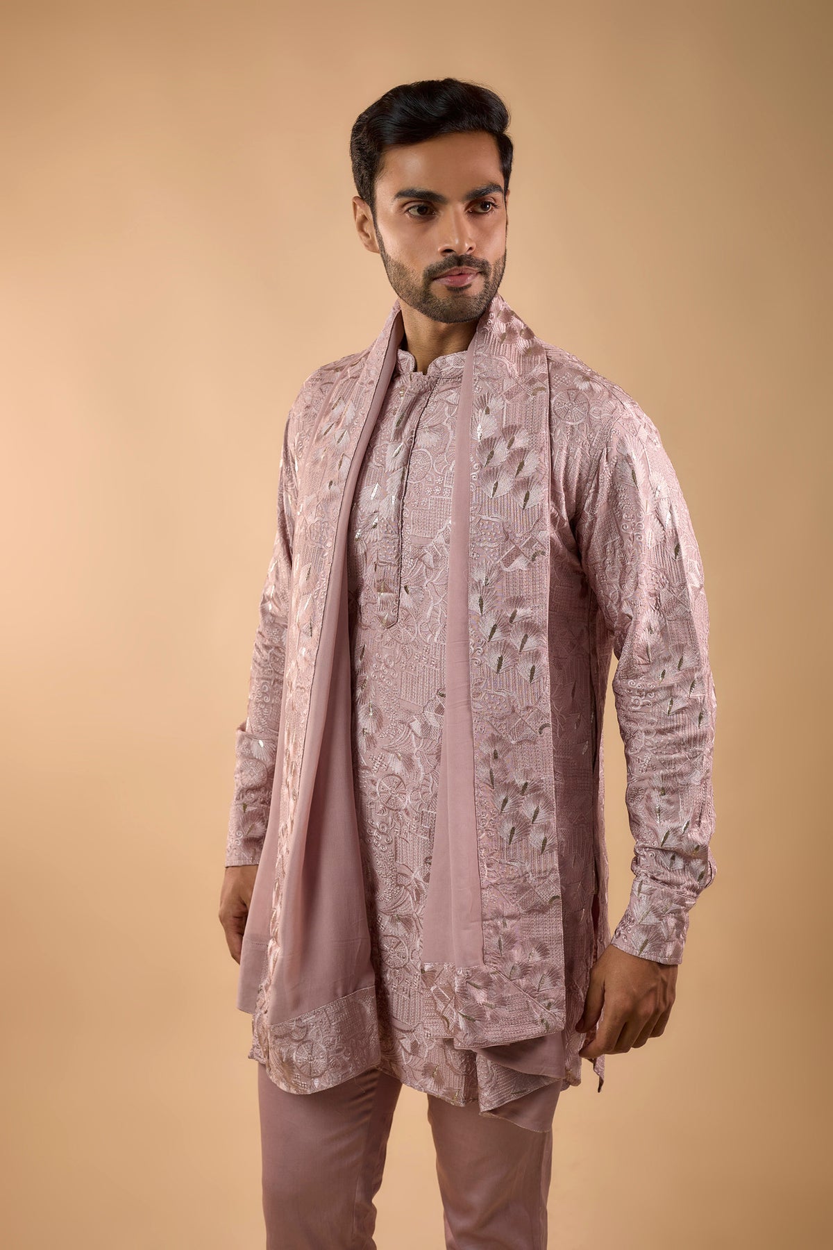Pink Embroidered Kurta with Dupatta Set
