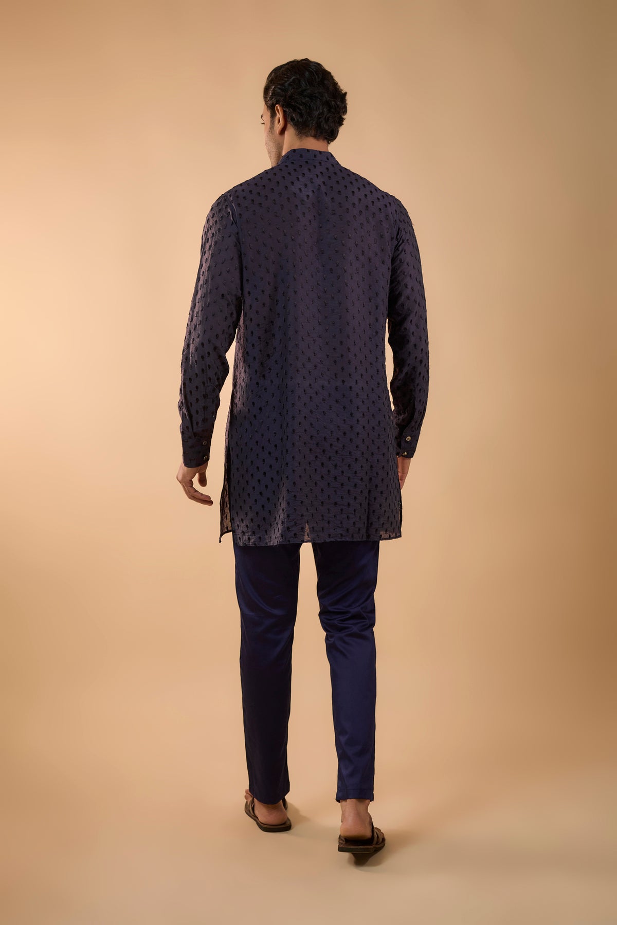 Navy Machine Embroidered Kurta Set