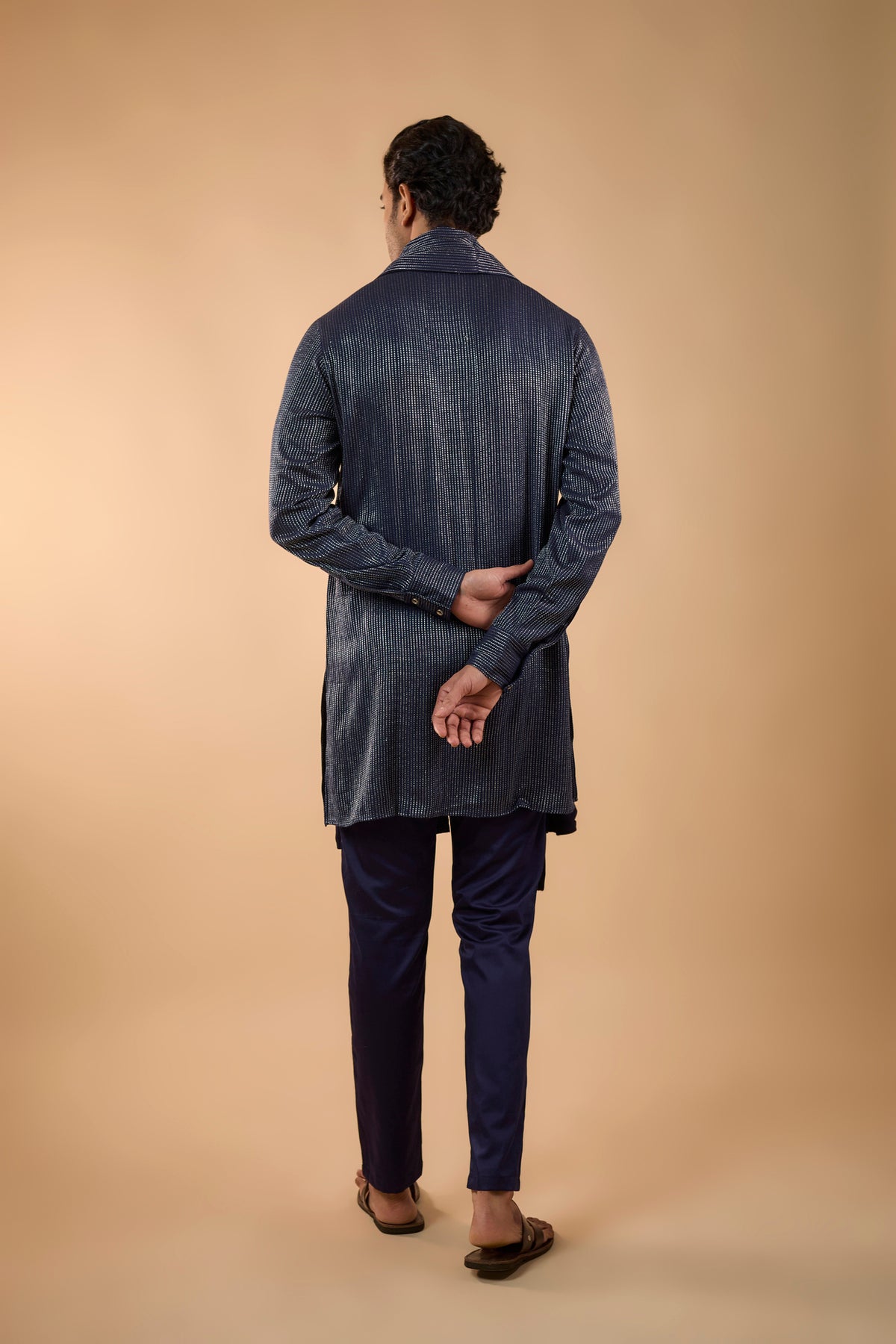 Navy Embroidered Kurta with Dupatta Set
