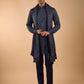 Navy Embroidered Kurta with Dupatta Set